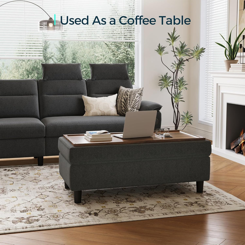 46 Inches Wide Storage Ottoman Bench, Linen Coffee Table Long Shoes Bench Footstool, Storage Chest, Foot Rest Stool