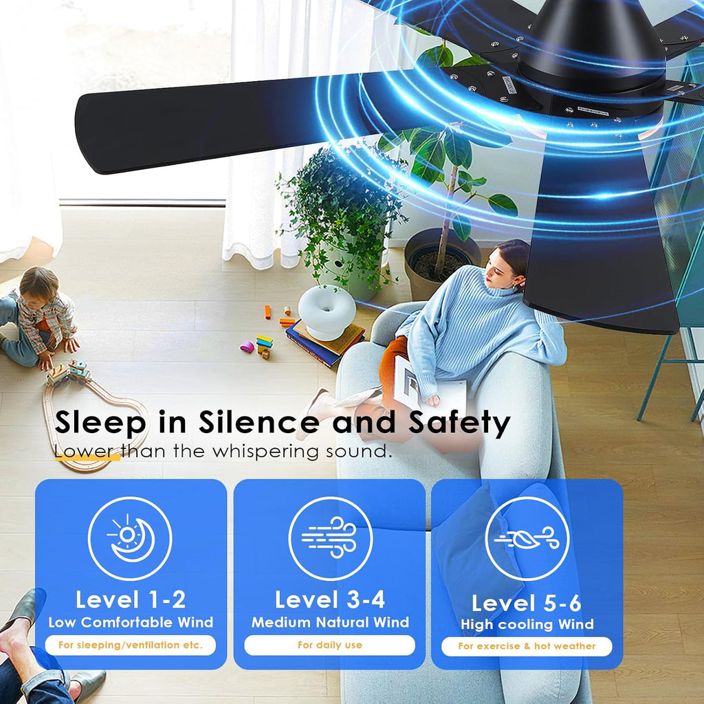 Flush Mount Ceiling Fan with Lights - 52Ó Indoor/Outdoor Ceiling Fan Light with Remote/APP, Low Profile Modern Fan Light with 6 Speeds, Dimming, for Living Room, Brown A101-B0F2F9BZ8W