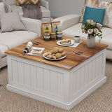 Farmhouse Coffee Table, Square Wood Center Table with Large Hidden Storage Compartment