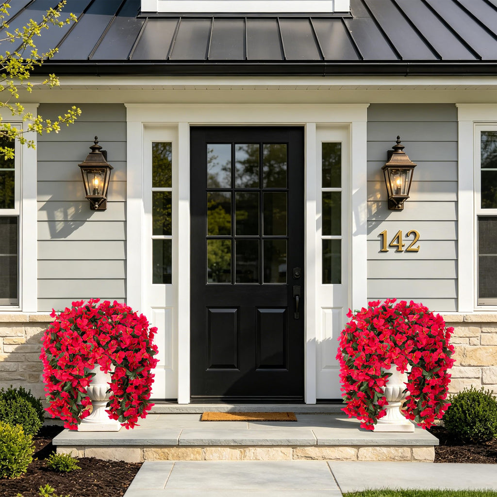 Faux Bougainvillea Artificial Flowers Plants for Outdoor Outside Decoration, 2 PCS Red Fake Flowers UV Resistant Look