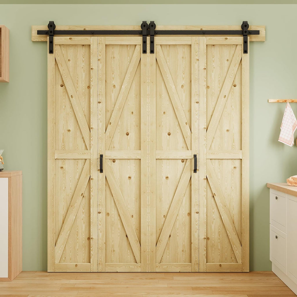Water-Resistant Bifold Barn Door, 50" x 84" for 4 Closet Doors, Unfinished Bi Fold Barn Door with He