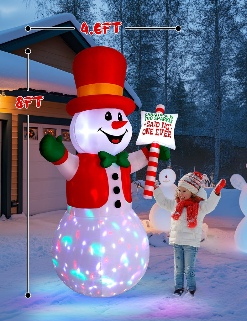 8ft Christmas Inflatable Outdoor Decoration Snowman, Gentleman Snowman Holding Sign Welcoming Guest, Built-in