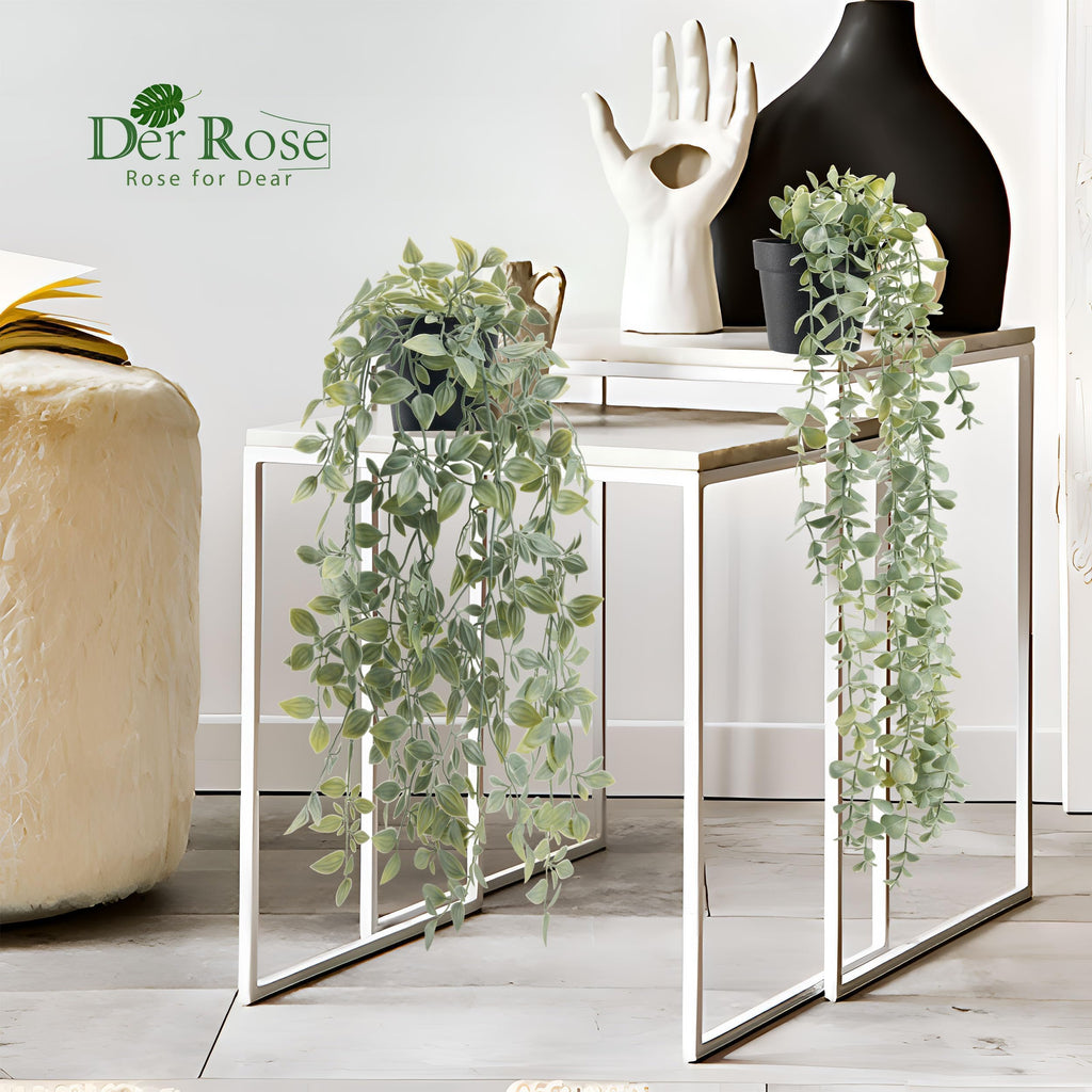 2Pcs Fake Hanging Plants with Black Pot Shelf Decor