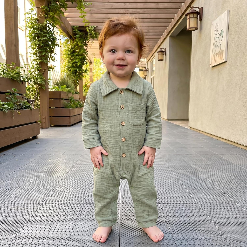 Newborn Baby Boy Cotton Linen Jumpsuit Long Sleeve Fall One Piece Outfit