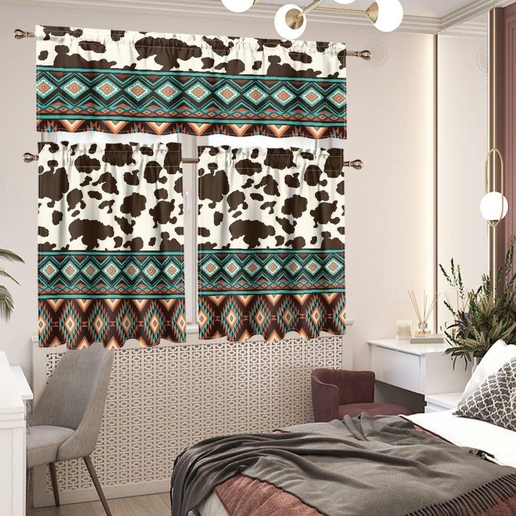 Western Cow Kitchen Cafe Valance Curtain for Medium Windows Rod Pocket Short Blackout Curtains Window Treatment