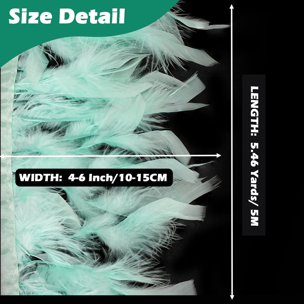 Natural Turkey Feather Trim Fringe 5.46 Yards 4-6 Inch Mint Green for DIY