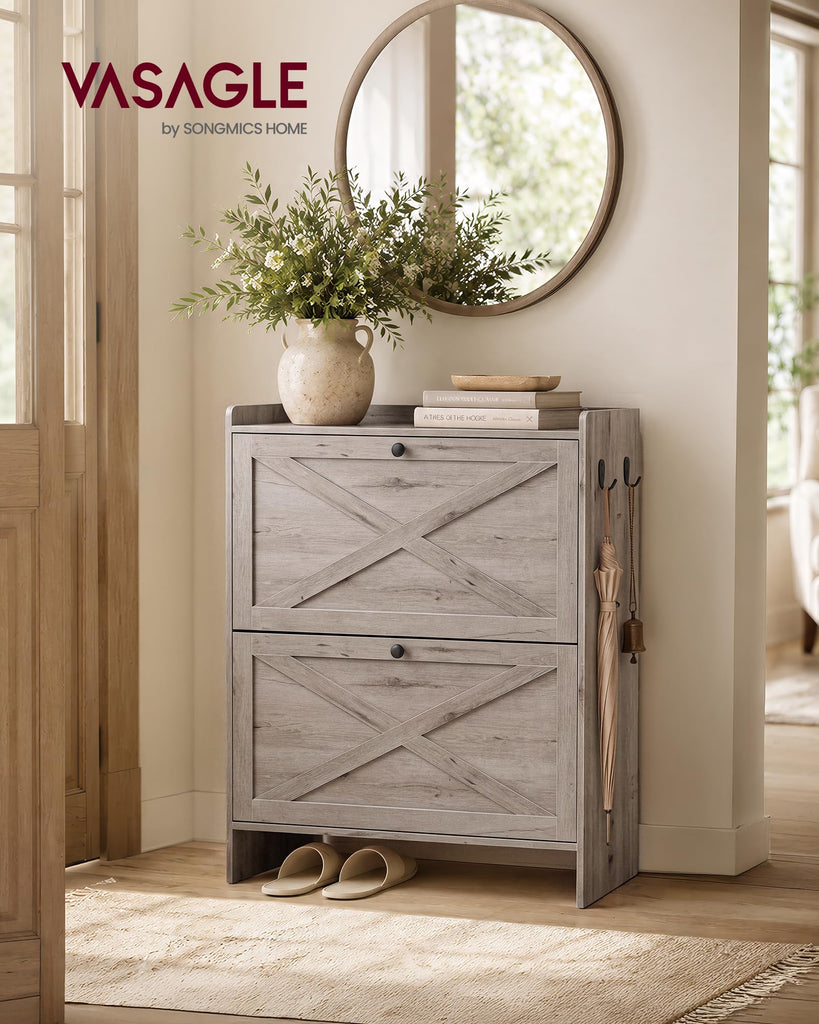 Narrow Shoe Storage Cabinet Organizer with 2 Flip Drawers