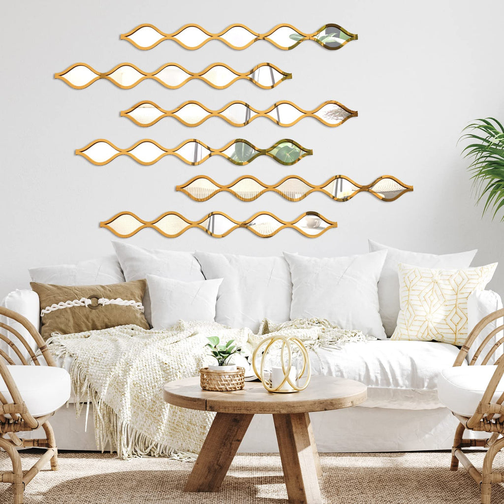 6 Pcs Acrylic Teardrop Mirror Wall Decor, Boho Wall Art, Gold Edge