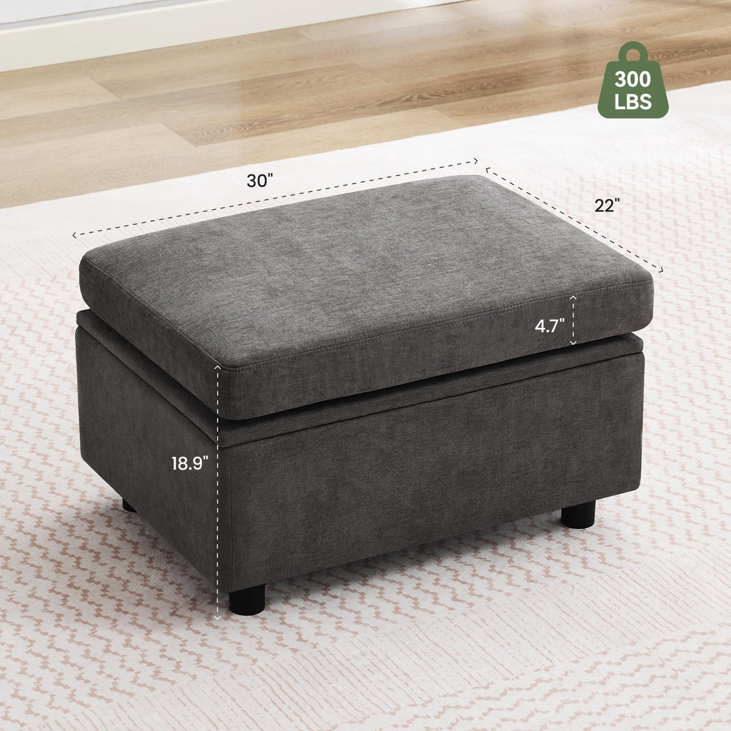 30" Storage Ottoman with Seating for Modular Sectional Sofa, Chenille Upholstered Rectangular Ottoman Bench with