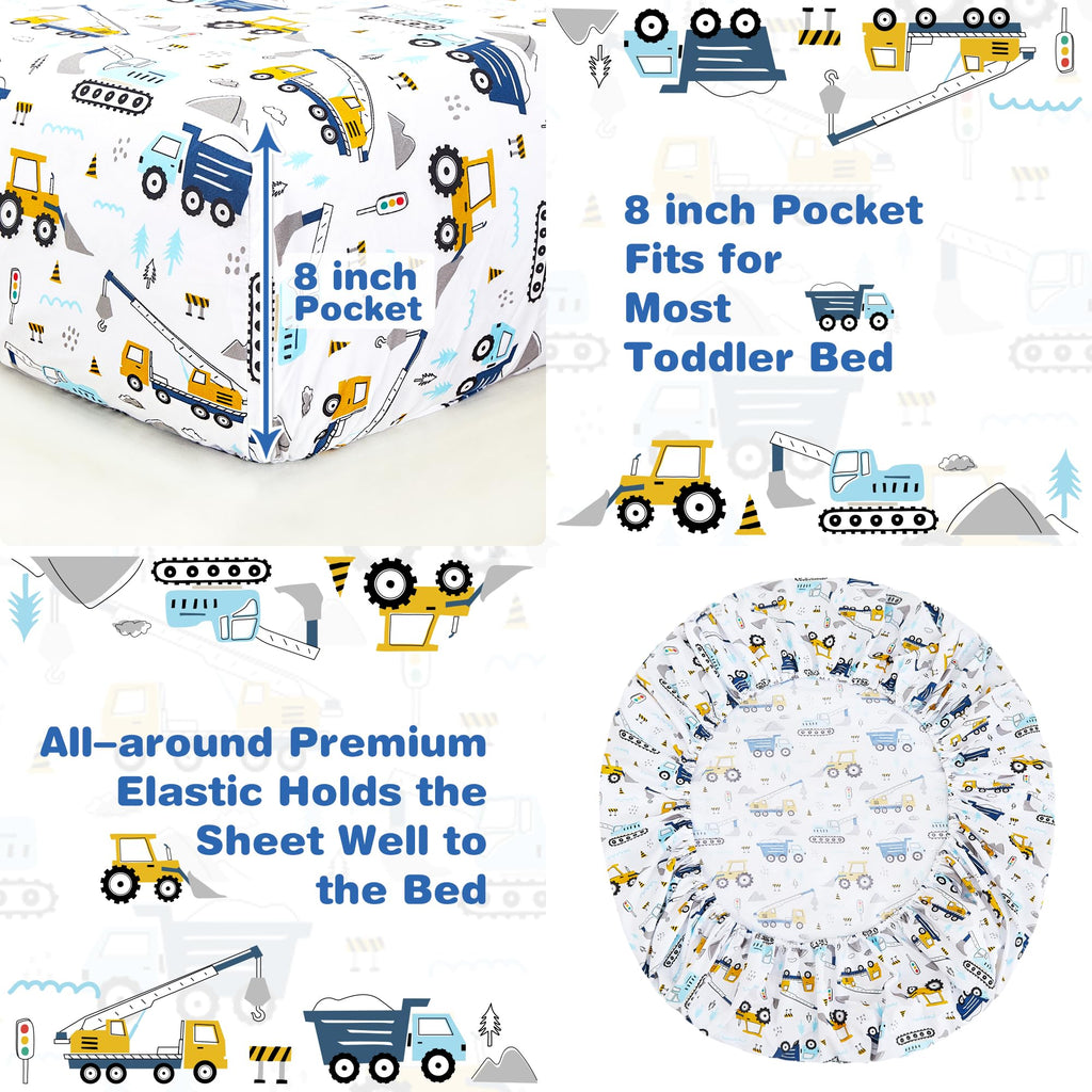 Cars Toddler Bedding Set, 4-Piece Bed-in-a-Bag Comforter Set for Boys, Construction Truck Bedding, Machine Washable