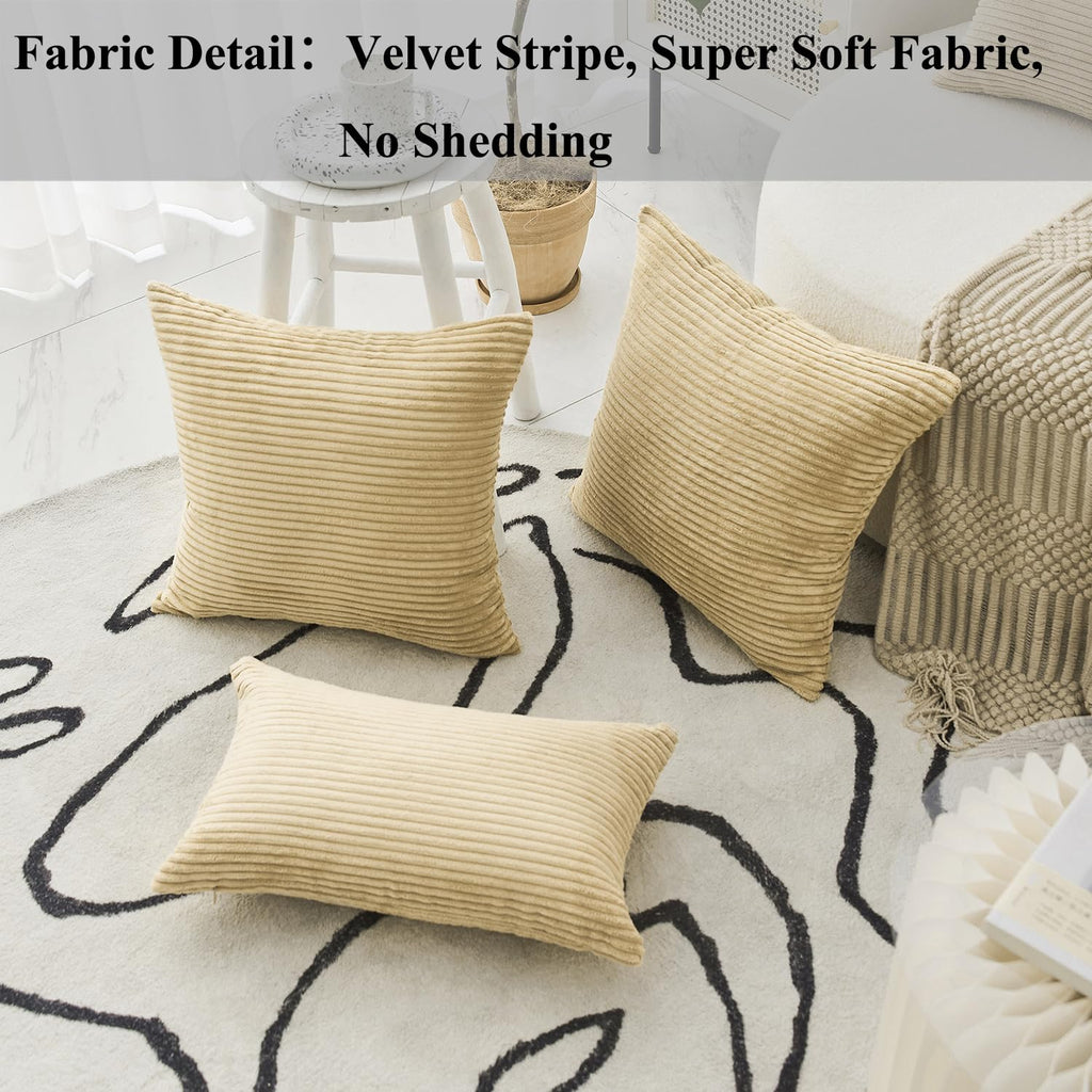 Striped Corduroy Euro Sham Cover Living Room 24x24 Throw Pillow Cover for Bed Sofa Fall Decor, 24 x 24 inch (60cm)