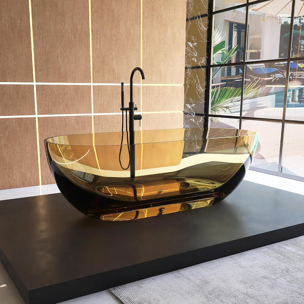 ​Tubcraft 69" Resin Stone Freestanding Bathtub, Solid Surface Modern Freestanding Tub Soaking Stand Alone Tub with