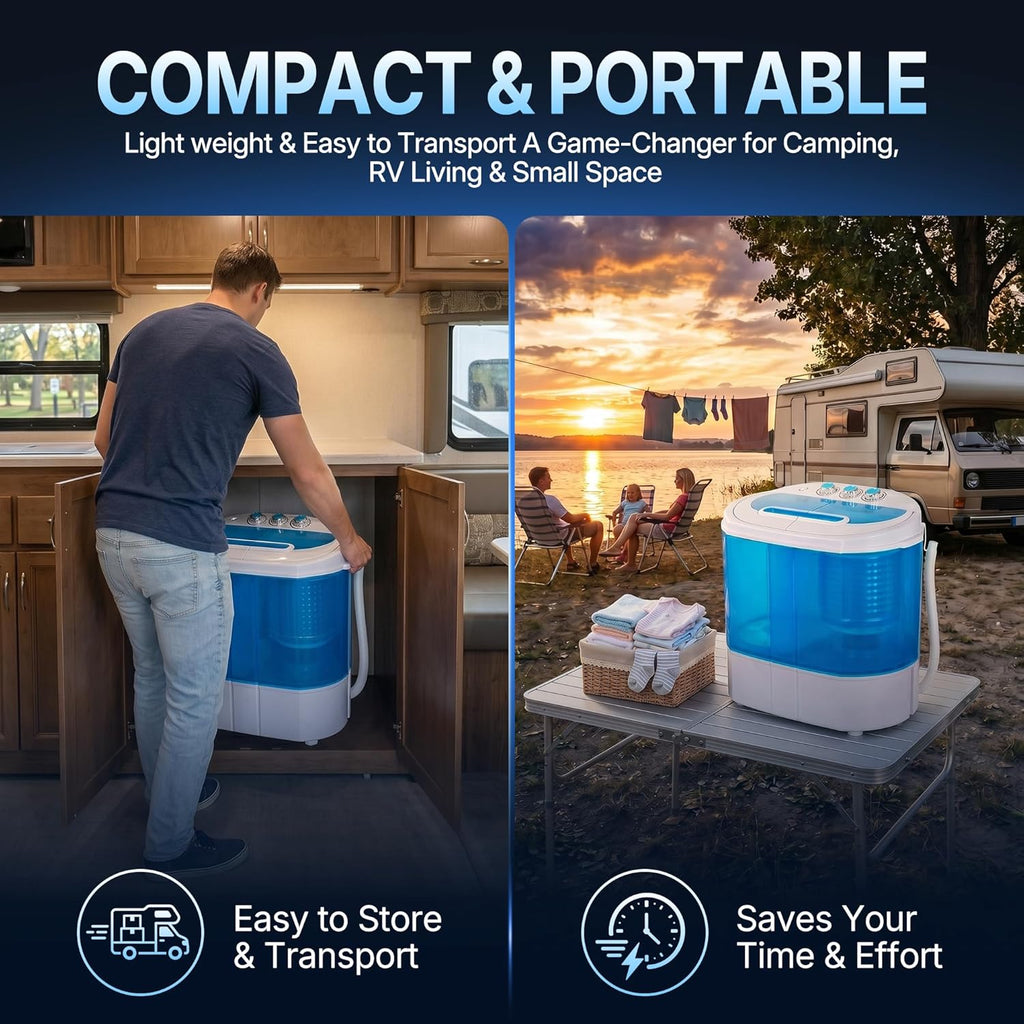 Portable Clothes Washing Machine Mini Twin Tub Small Laundry Washer Aparment Spin Dryer 9.9lbs Capacity Lightweight