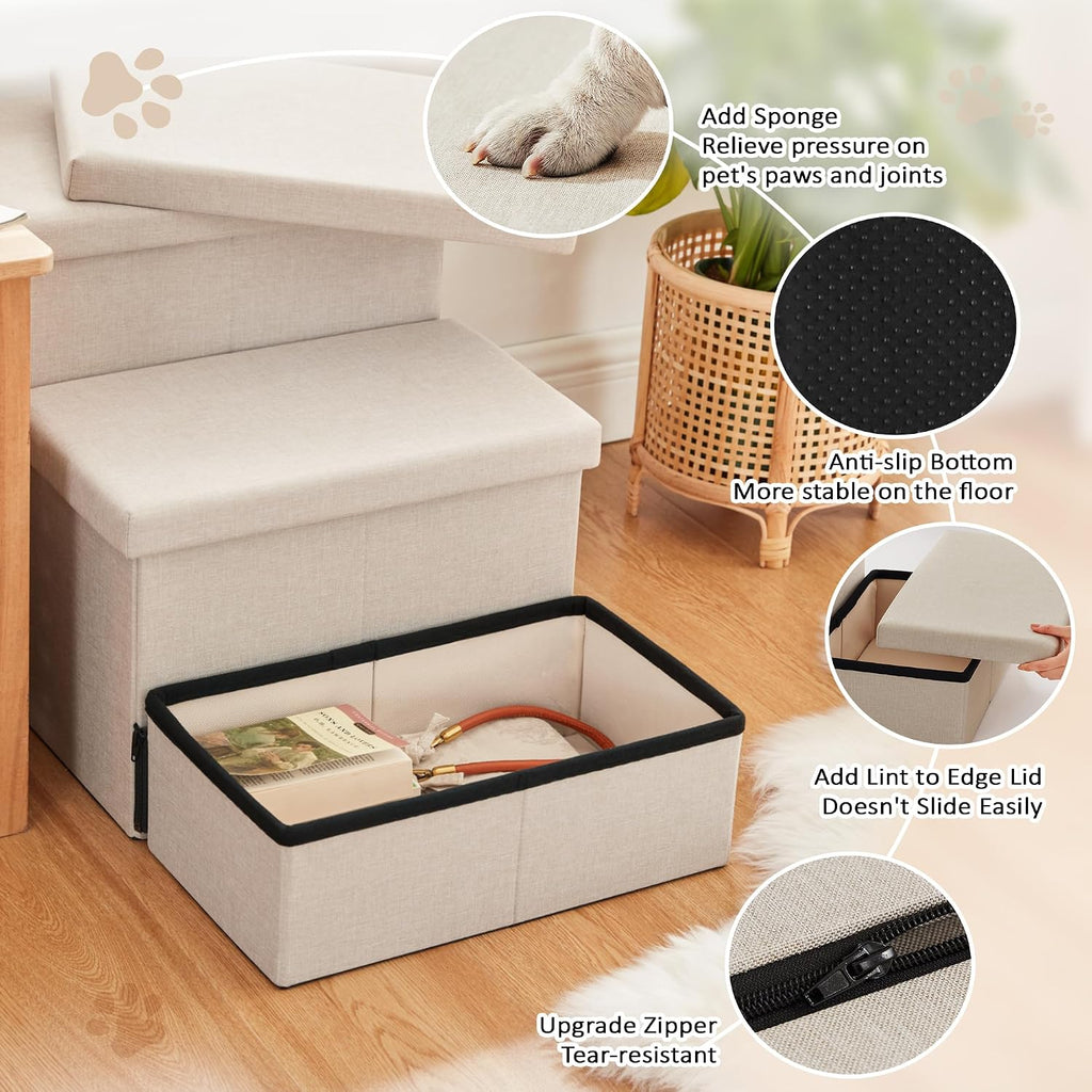 Dog Stairs for High Bed, Foldable Pet Stairs for Small Medium or Large Dogs Puppy with Storage for Bed or Couch, Cat