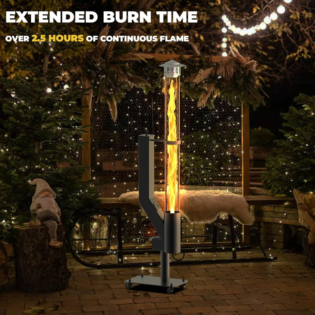 Outdoor Pellet Fire Pit - Spiral Swirling Flame Column with Glass Tube, Creates Cozy Patio & Garden Ambience