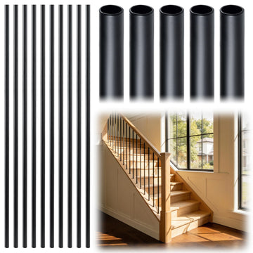 Iron Stair Balusters 5/8" Round Hollow Metal Wrought Iron Spindles for Indoor Staircase & Deck Railing 44" Long Plain