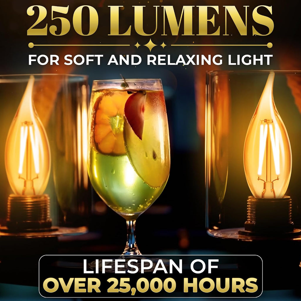 E12 Amber Light Bulbs 40 Watt Equivalent, 6 Pack, 4W 2200K for Candelabra