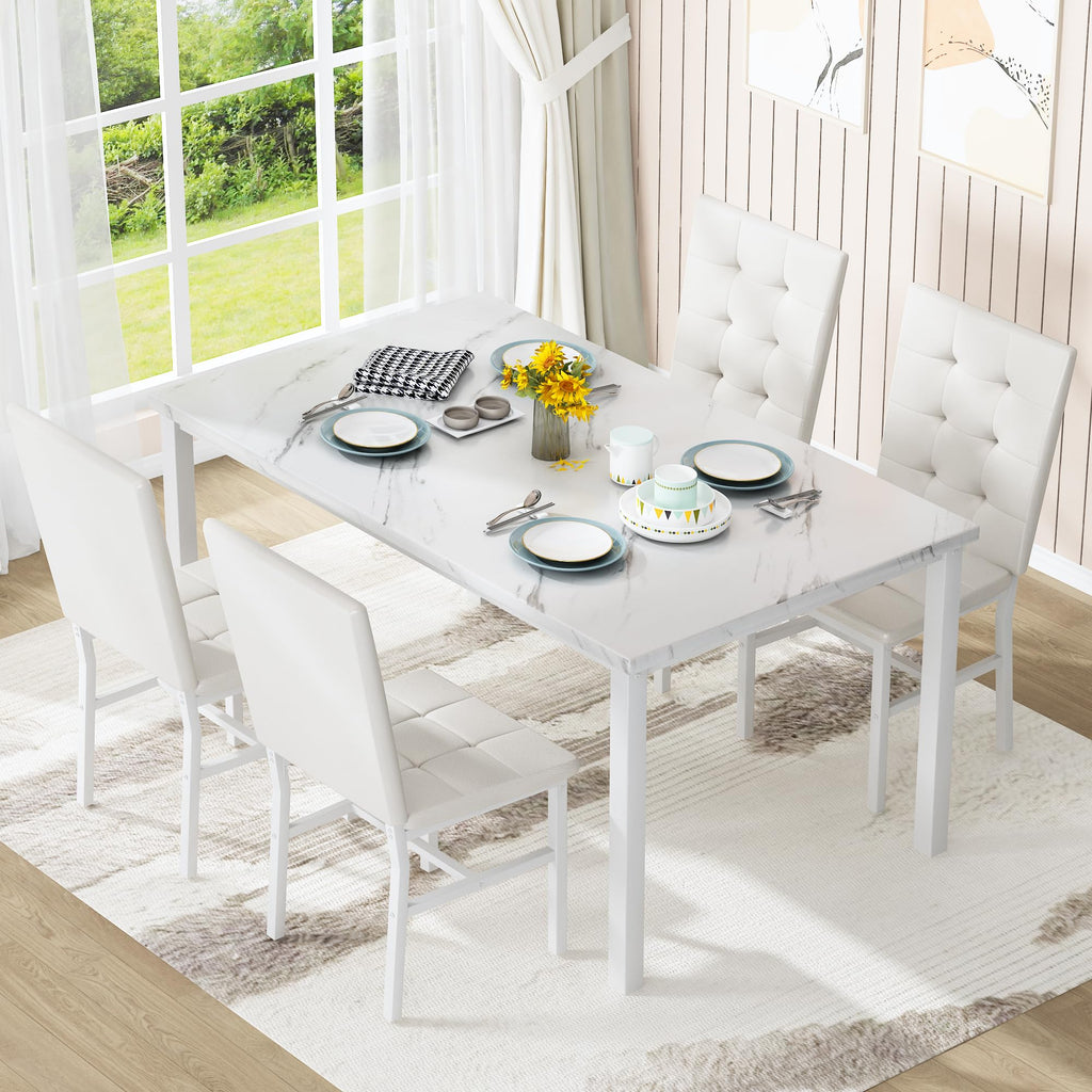 Dining Table Set for 4, Kitchen Table and Chairs Set, White