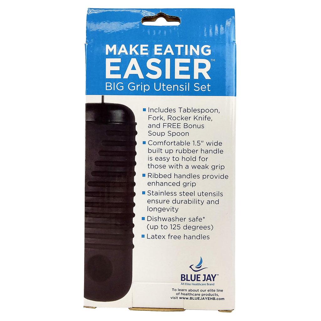 Jay Make Eating Easier Big Grip Utensil Set |Arthritis Aid Silverware Set|Ribbed Rubber Handles and Stainless Steel