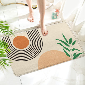 Mid-Century Abstract Boho Bathroom Mat Rug - Rubber Non-Slip Absorbent Soft Bathroom Rugs for Bathtub Shower Sinks