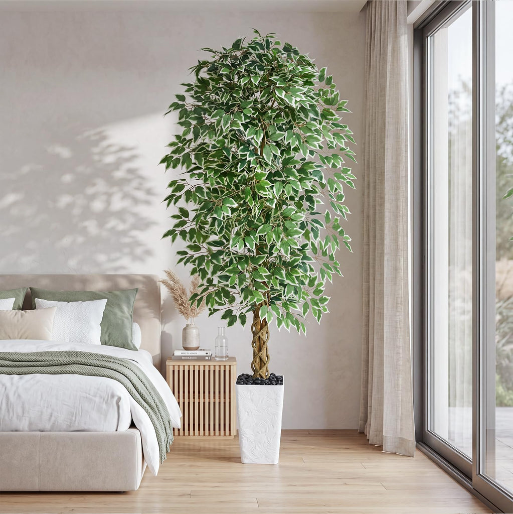 Ficus Tree 7FT, Large Fake Tree Decor (White Planter)