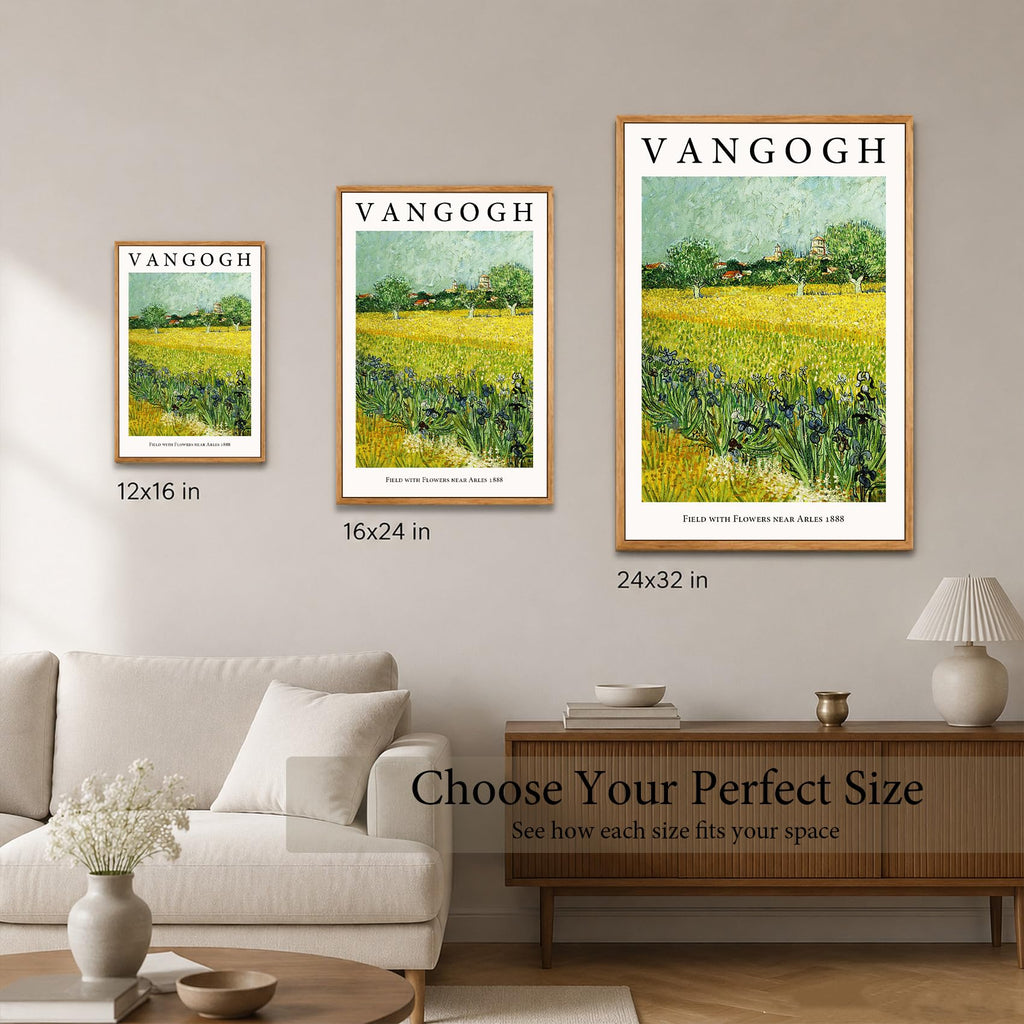 Van Gogh Framed canvas Wall Art, Field with Flowers near Arles Painting Picture Reproduction Room Decor, Famous Art