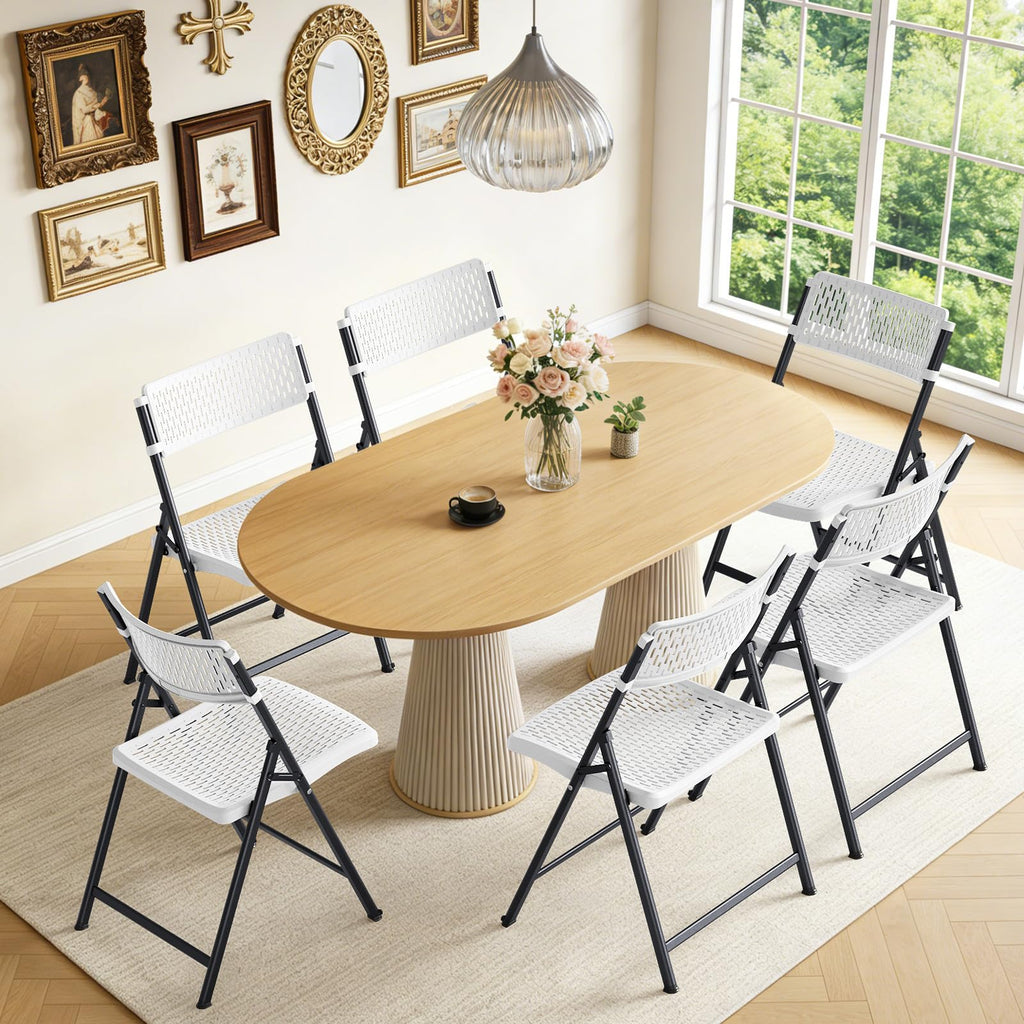 Folding Chairs 8 Pack, White Folding Chairs with Breathable Plastic Mesh Back & Seat, Sturdy Metal Frame Support up