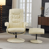 Modern Reclining Swivel Lounge Chair and Ottoman — Beige PU Leather