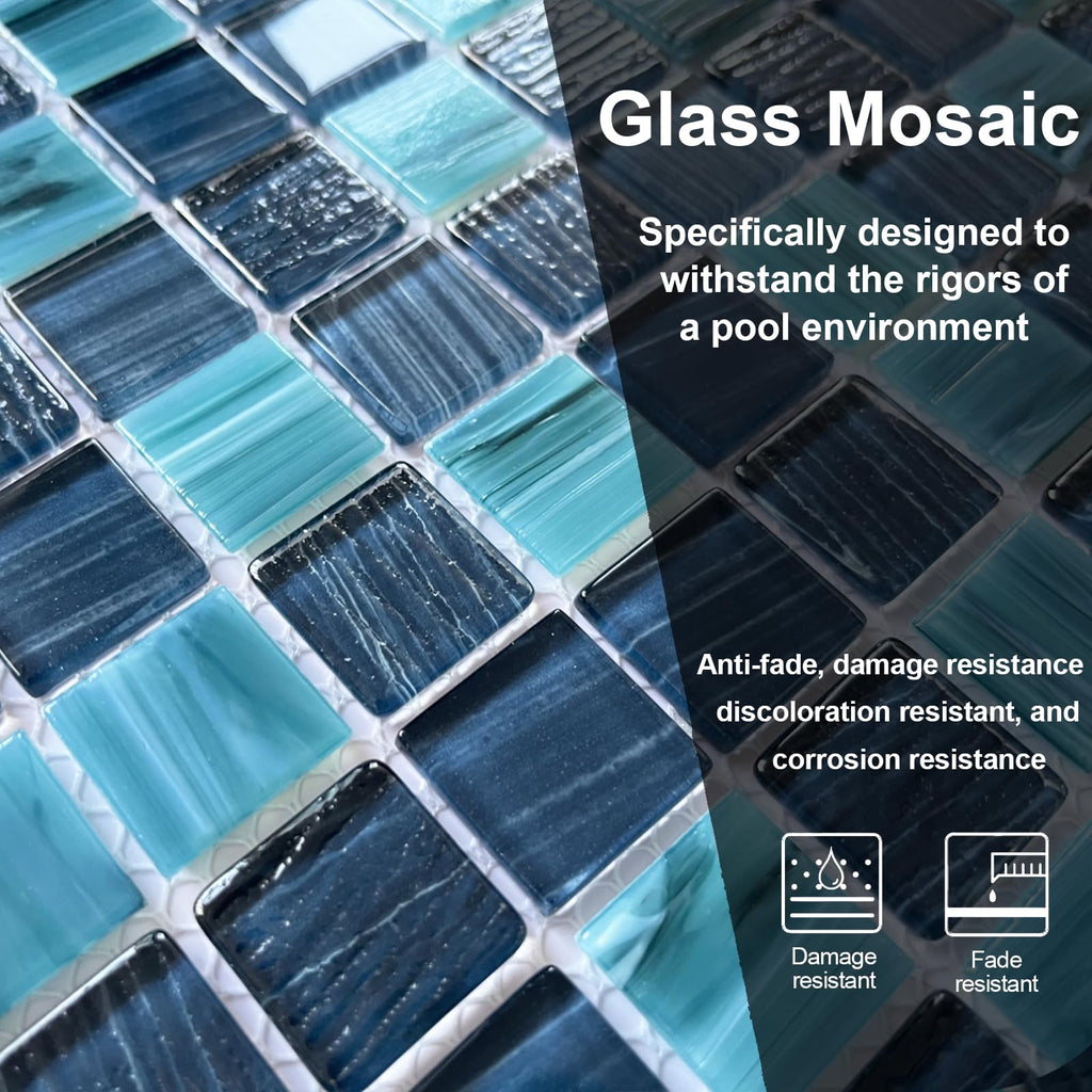 5 Sheets Glass Mosaic Tiles Backsplash, Pool Tiles, 12" x 12" Kitchen Backsplash Tile, Glass Tiles Border Shower Wall