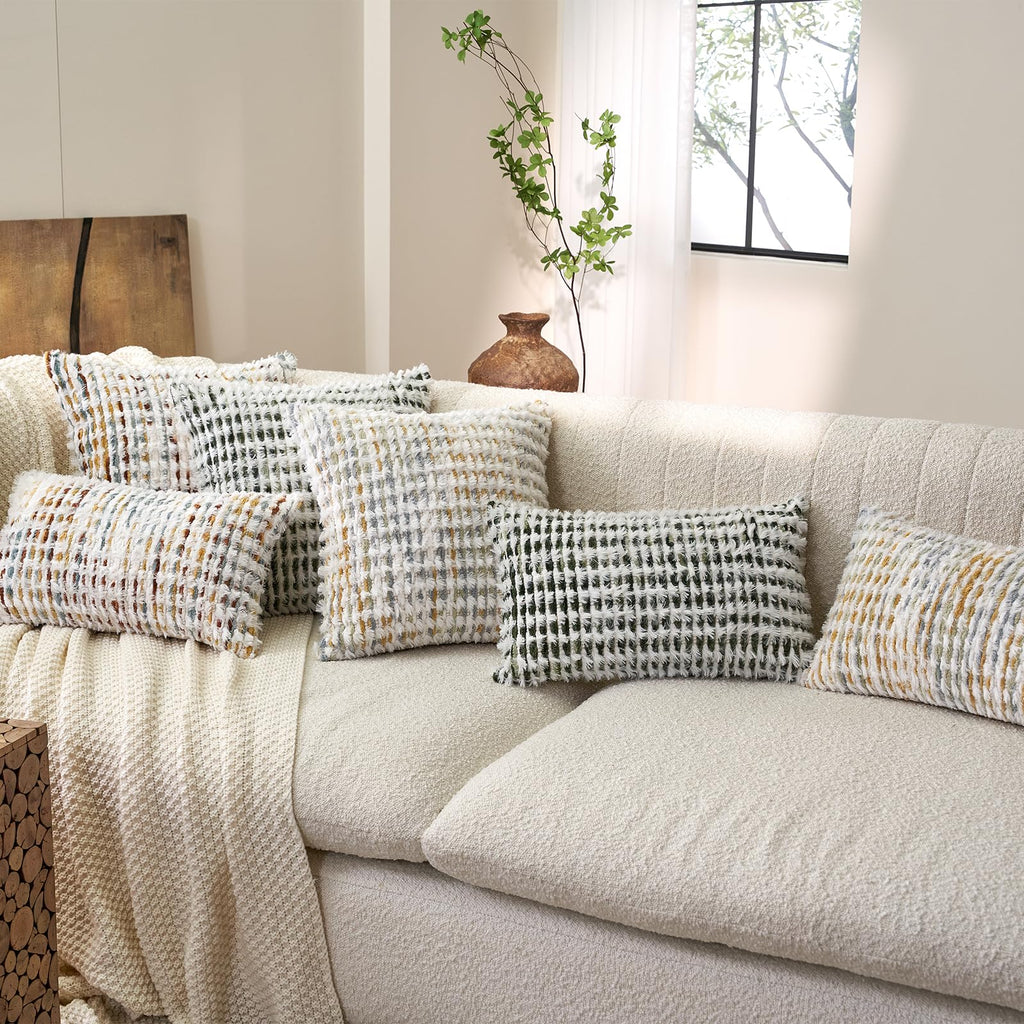 Boho Chenille Tufted Pillow Cover 12 x 20 Inch, Rectangle Decorative Lumbar Throw Pillow Cover Neutral Pillowcase for
