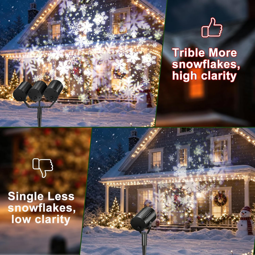 Christmas Snowflake Projector Lights Outdoor Triple Head Decor