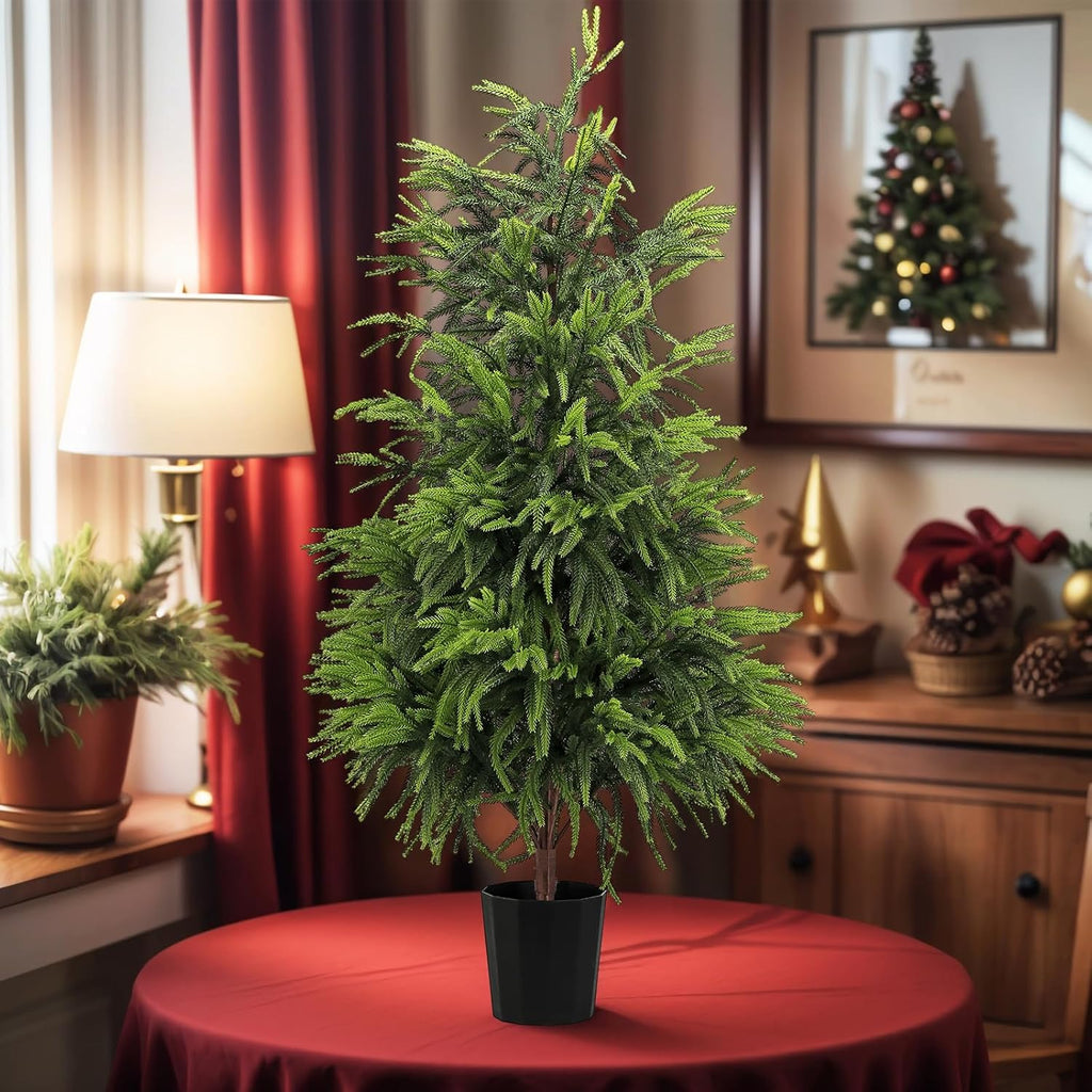 4FT Artificial Norfolk Pine Christmas Tree, Real Touch Faux Potted Tree with Pot for Indoor Outdoor Home Decor