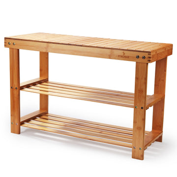 Natural Bamboo Entryway Bench (27.6" X 11.2" X 17.9") Hallway Wood Shoe Bench Wooden Shoe Rack