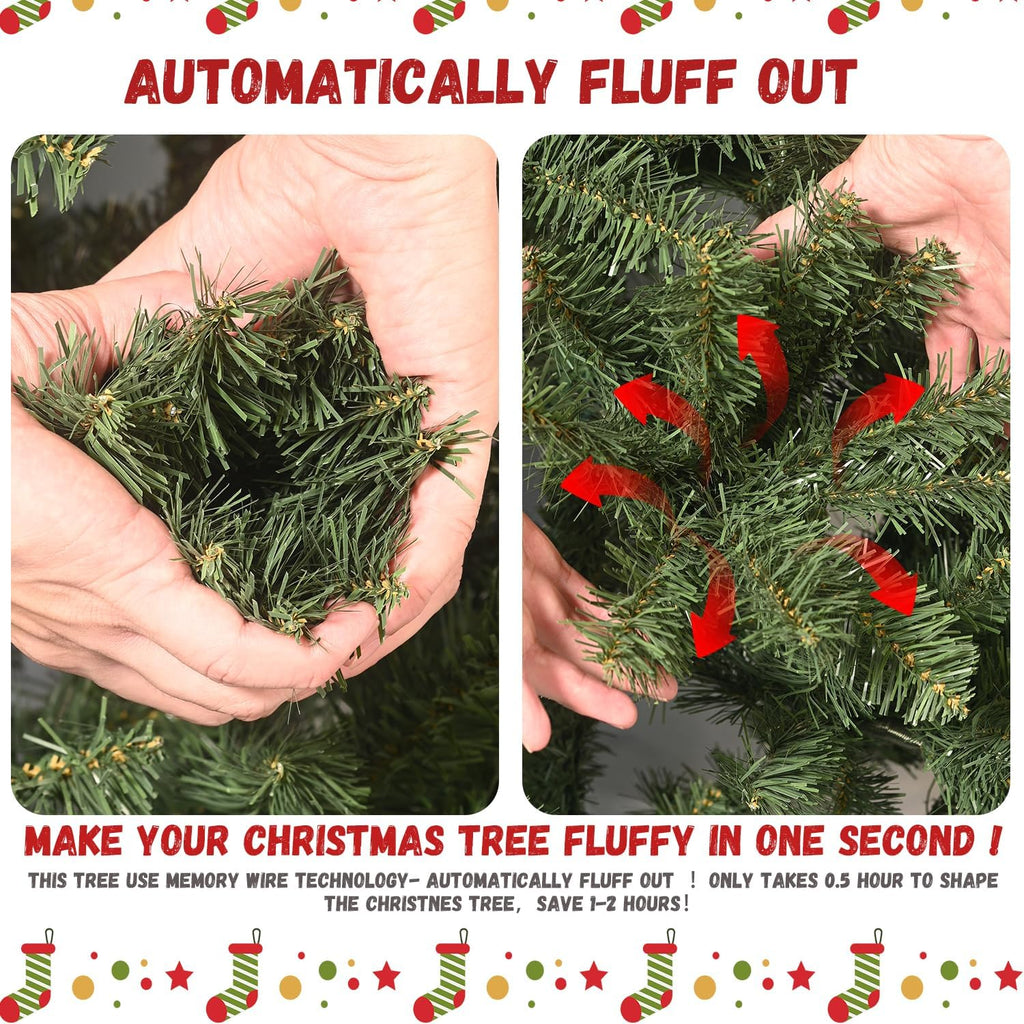 8FT Blue Spruce Artificial Christmas Tree, Premium Unlit Christmas Tree with 2458 PE/PVC Branch Tips, Memory Wire