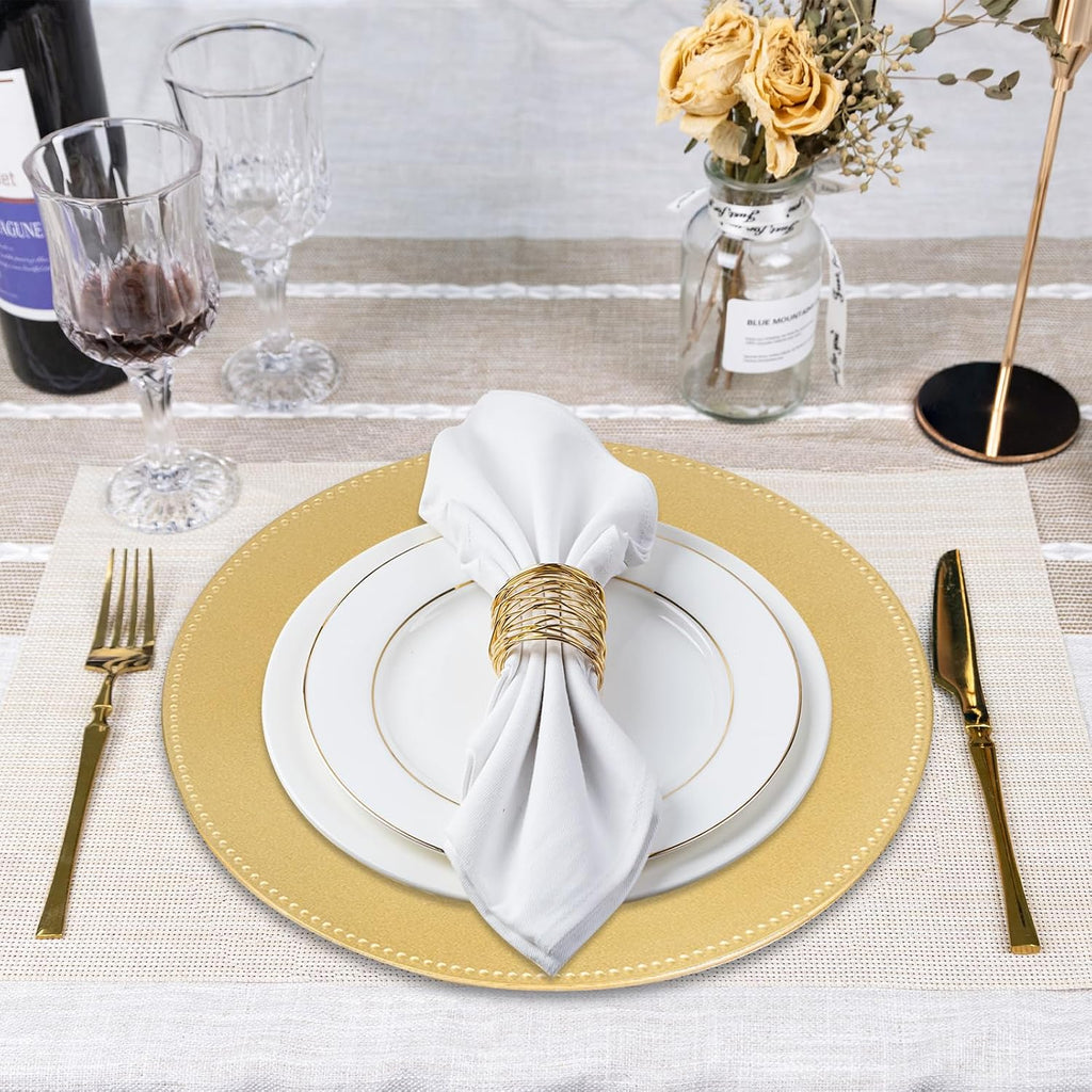 Gold Charger Plates, Round Plate Chargers with Beaded Rim - Set of 12