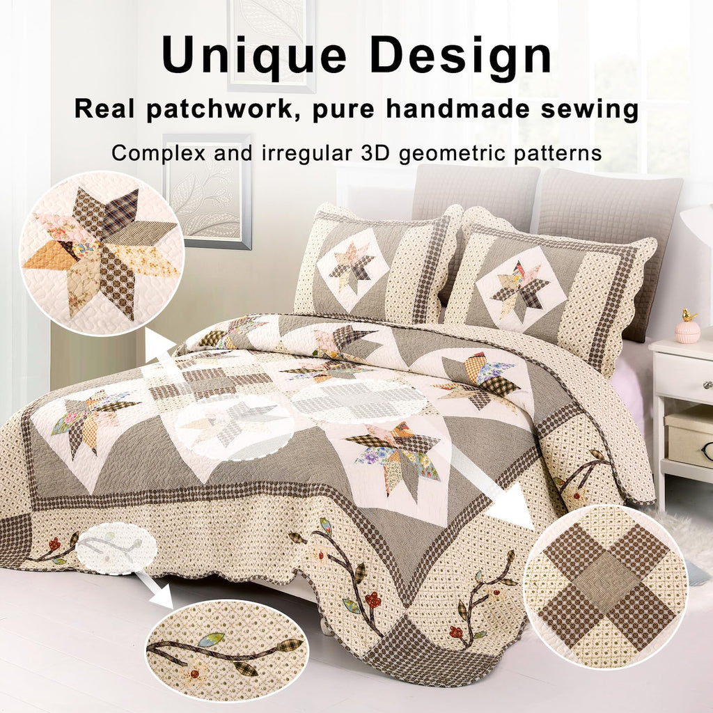 Oversized Bedspread Patchwork Quilt Set (110x118 Inch)