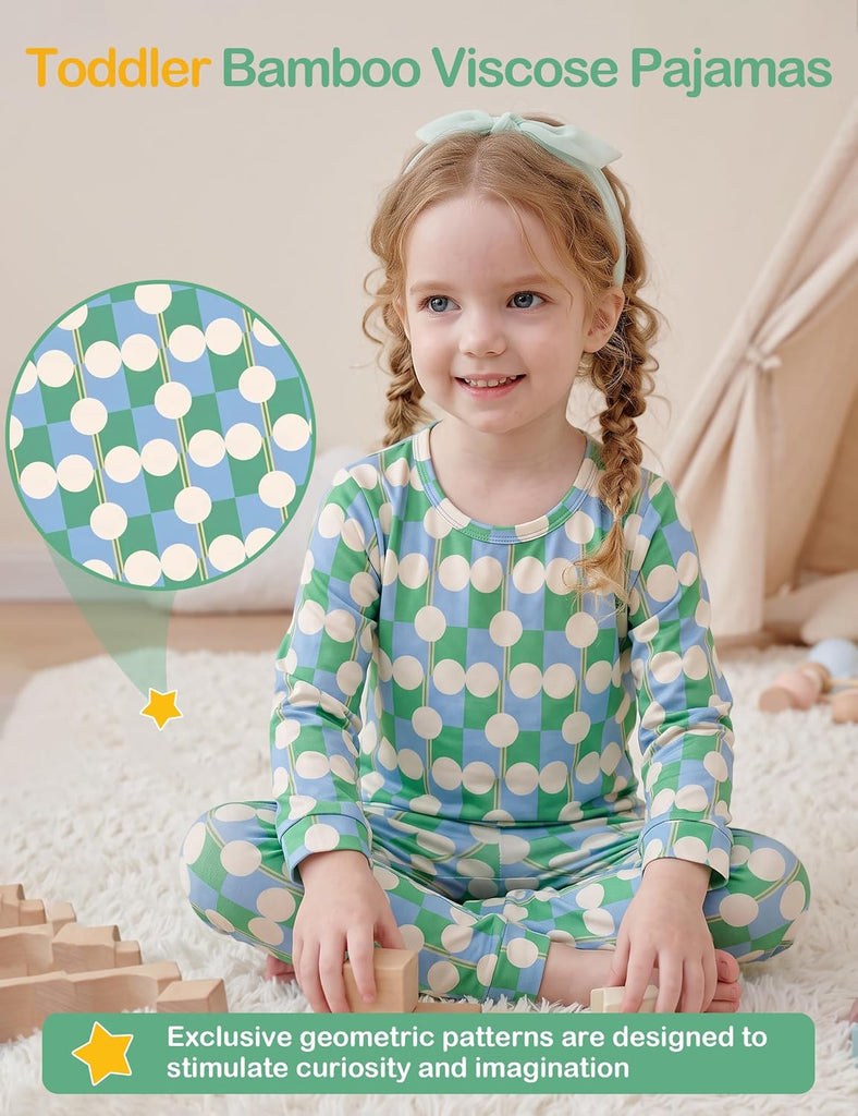 Bamboo Viscose Toddler Pajamas, 4 Piece Pjs for Kids Boys
