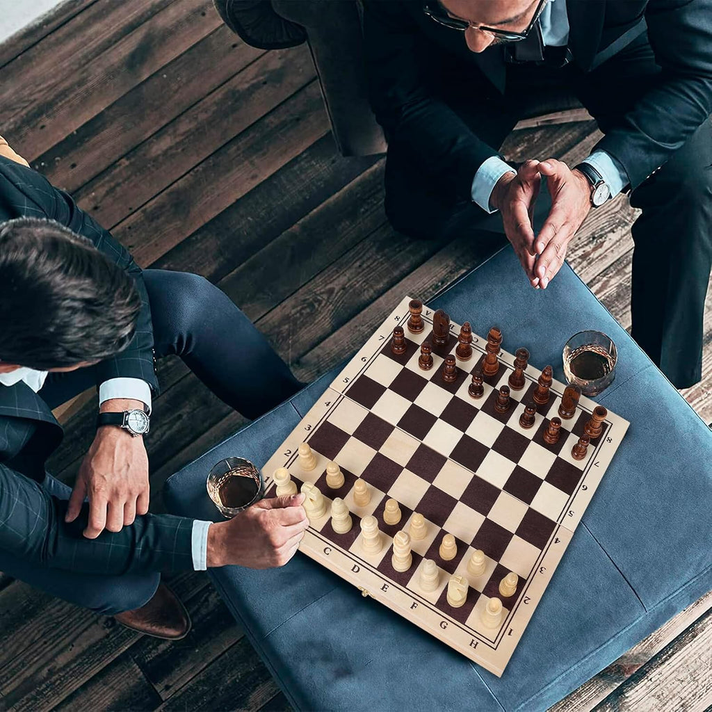 Wooden Chess, Checker, and Backgammon 3 in 1 Board Game Set,Classic Traditional Travel Night Toy and Game Gift Set