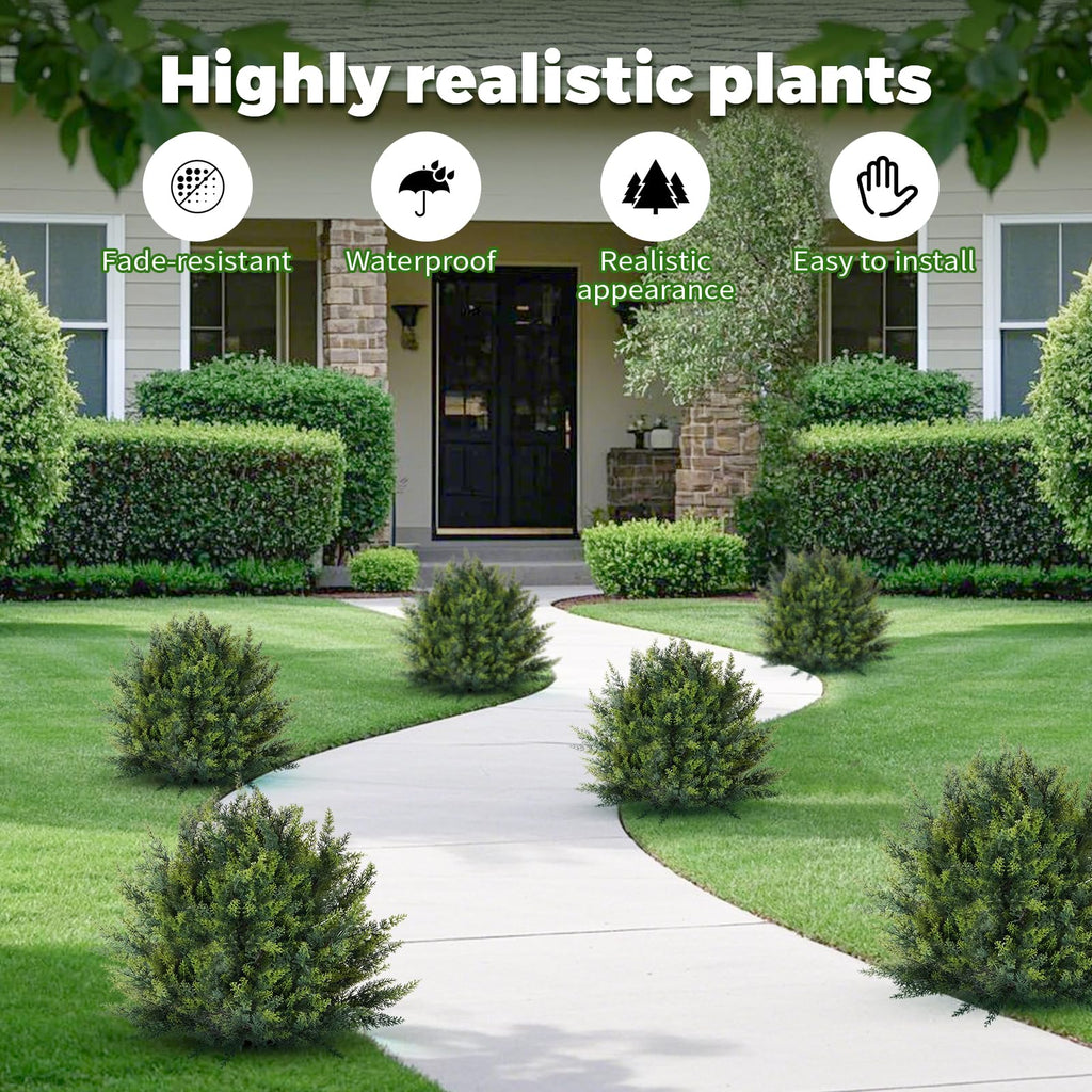 2 Pack Artificial Cypress Topiary Shrubs, UV Resistant Evergreen Plants, Faux Urn Filler Artificial Shrubs, Indoor
