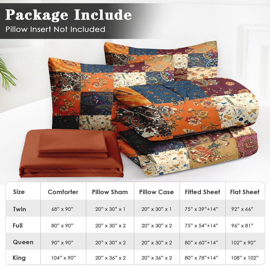 Comforter Set with Sheets, 7 Pieces Patchwork Paisley Bedding