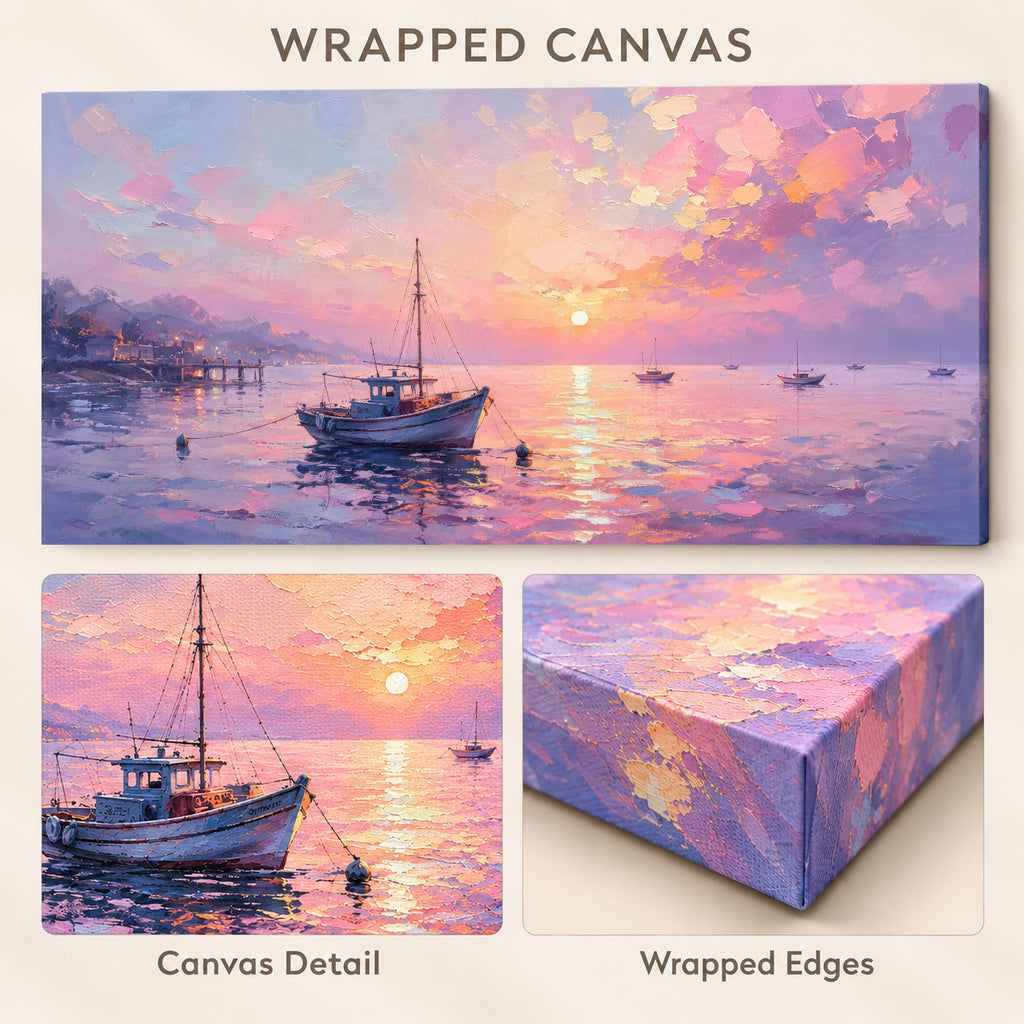 Sailboat Pink Ocean Sunset Canvas Wall Art 40"x20"