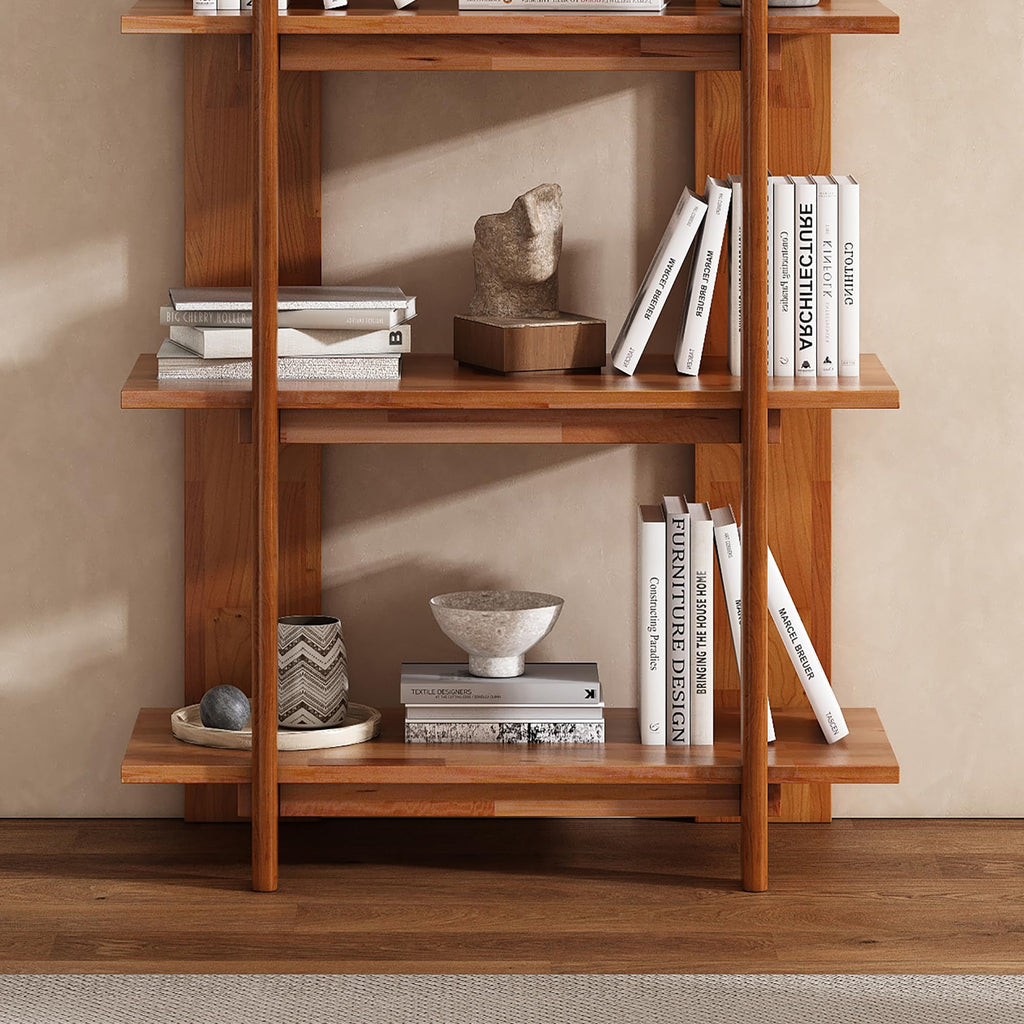4 Shelf Narrow Teak Bookcase H-70 L-33 Acacia Wood Open Bookshelf
