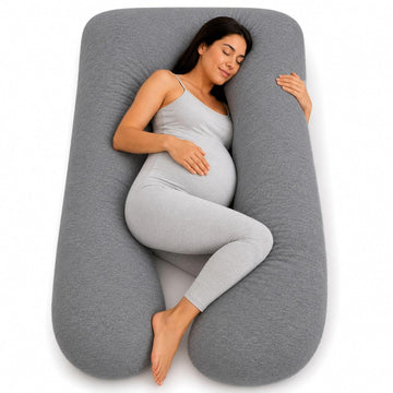 U-Shaped Pregnancy Pillow - 100% Cotton Cover, Full Body Maternity Support for Belly, Back and Legs - Bonus Eye Mask