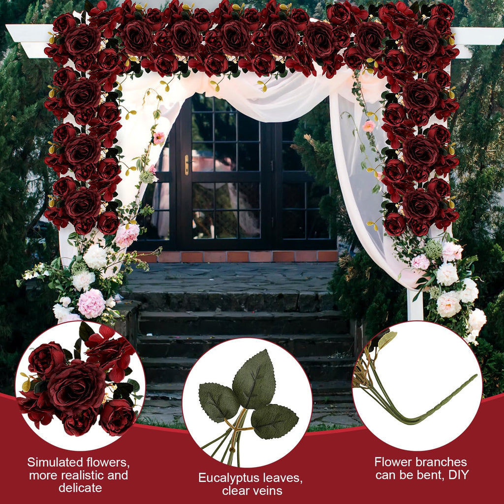12 Bundles Burgundy Peonies Artificial Flowers for Centerpieces