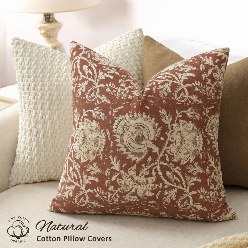 Fall Pillow Covers 16x16 Set of 2 Printed Floral Throw Pillows Farmhouse Pillow Cases Vintage Decorative Cushion