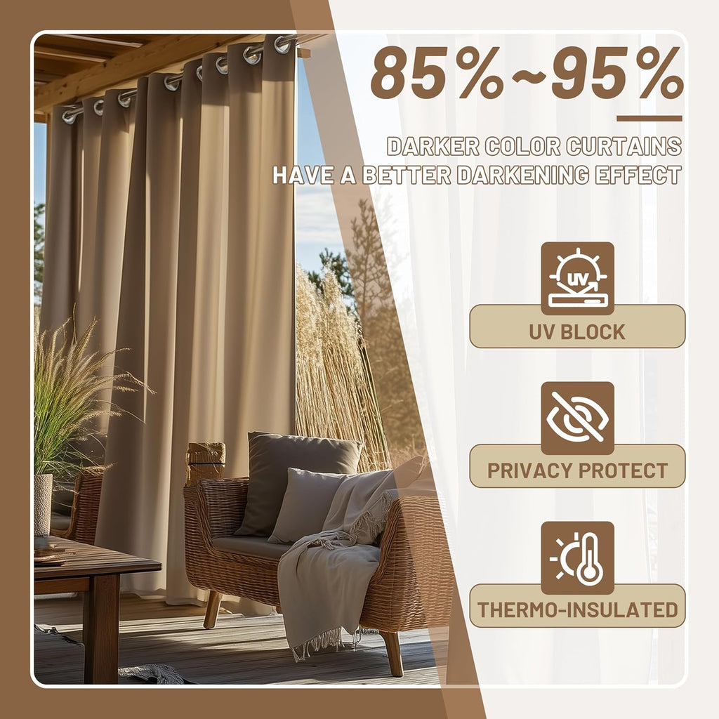 Waterproof Outdoor Curtains (Set of 2 Panels) 300 GSM, Premium Thermal Insulated Privacy Assured Thick Outside Curtains, Pergola and