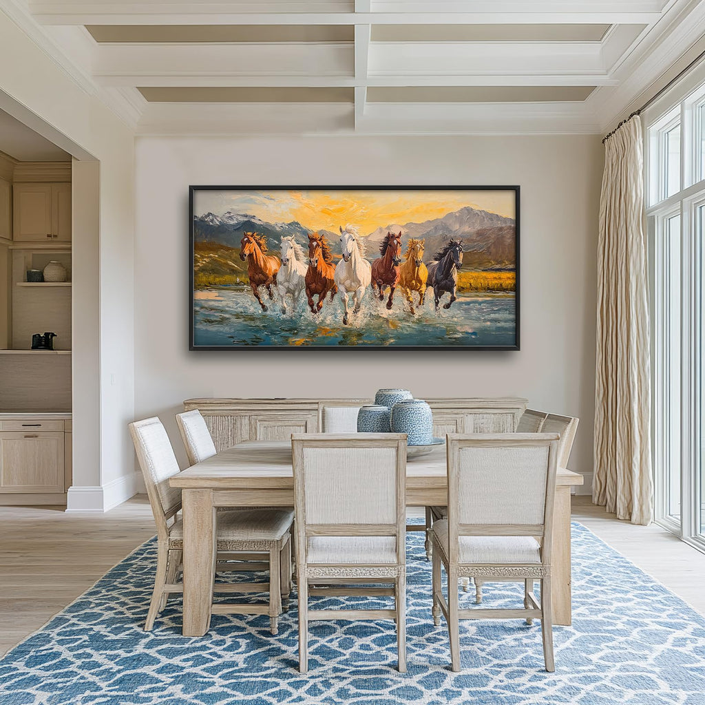 Horse Wall Art Lucky 7 Seven Running Horses Motivational Pictures Wall Decor Large Western Wild Animals Canvas Prints