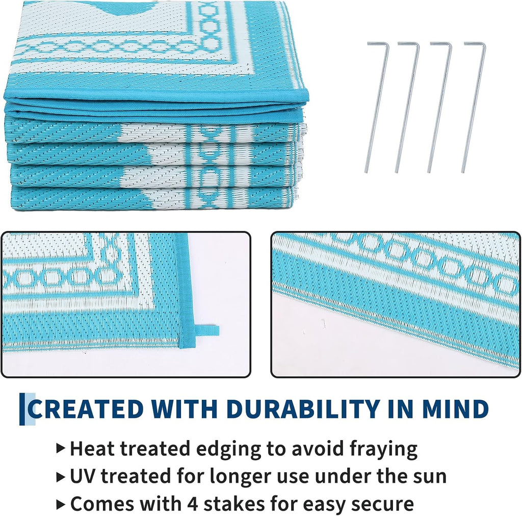 Outdoor Rug 8x10 Scalloped Waterproof Patio RV Outdoor Rugs Reversible Foldable Plastic Straw Rug Modern Camping