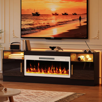 Fireplace TV Stand with 36'' Electric Fireplace, 70'' TV Media Entertainment Center with Fireplace Up to 80