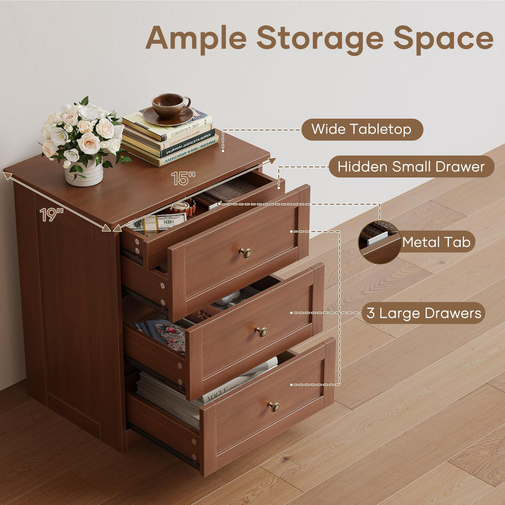 Dresser Set of 2, Walnut Modern 19'' Wide Wood Chest of Drawers with Hidden Drawer, Storage Organizer with Smooth